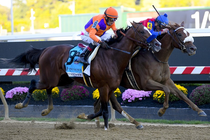 Swiss Skydiver wins the Preakness Stakes over Authentic and Jesus' Team